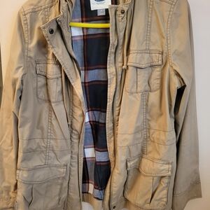 Tan Utility Jacket with Plaid Lining, Size M